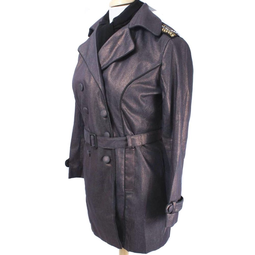 SHARIF Metallic Embellished Belted Trench Coat NWT - Picture 2 of 9